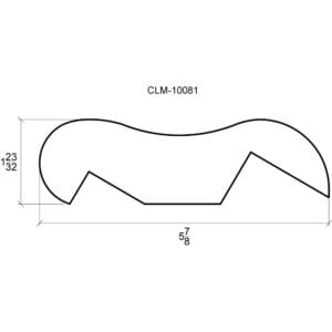 A drawing of the side view of a curved object.