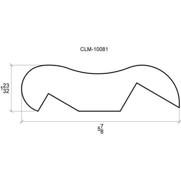 A drawing of the side view of a curved object.