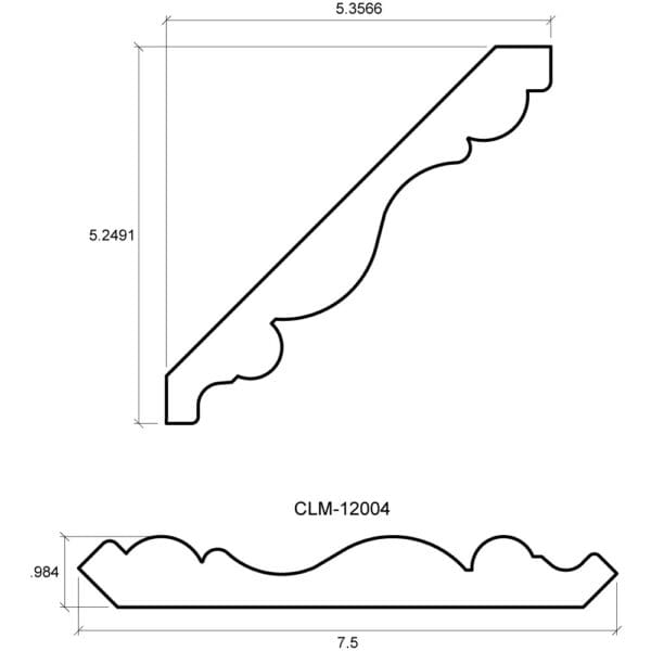 A drawing of the front and side view of a stair rail.