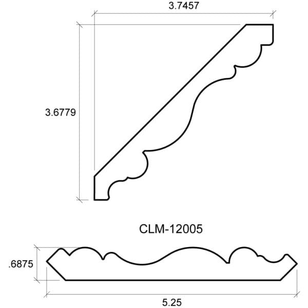 A drawing of the side view and length of a stair rail.