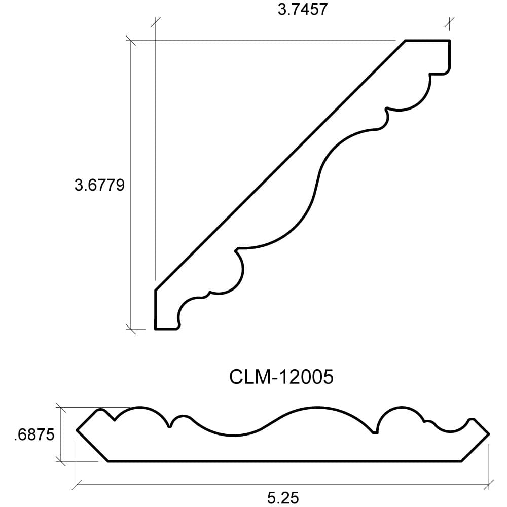 A drawing of the side view and length of a stair rail.