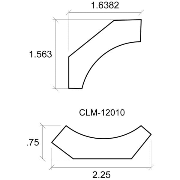 A drawing of the side view and front view of a curve.