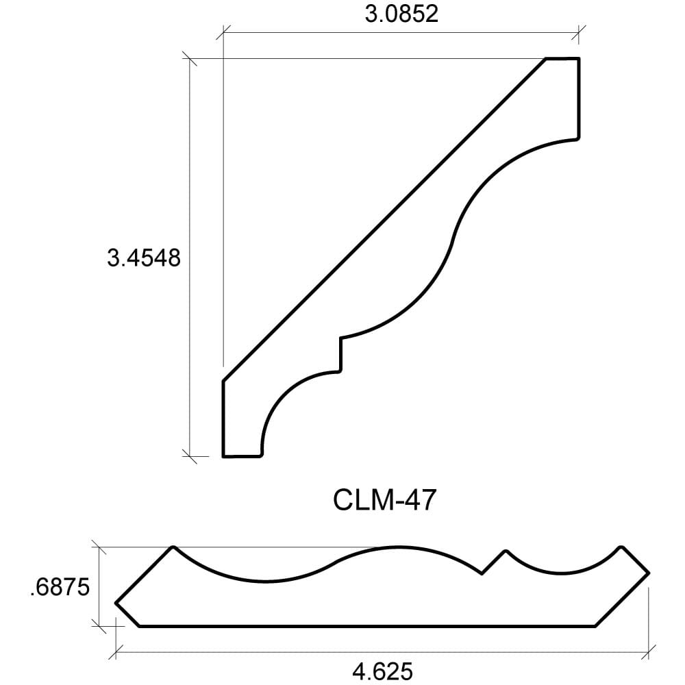 A drawing of the side view and length of a stair rail.