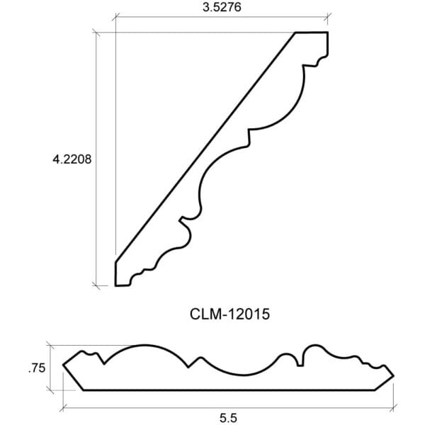 A drawing of the side view and front view of a decorative corner.