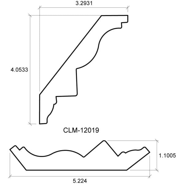 A drawing of the front and side profiles for a decorative stair rail.