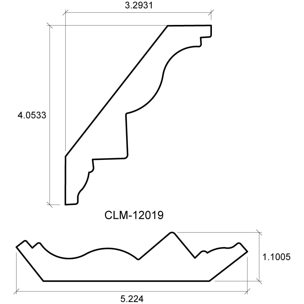 A drawing of the front and side profiles for a decorative stair rail.