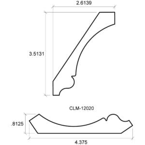 A drawing of the side view and front view of a corner.