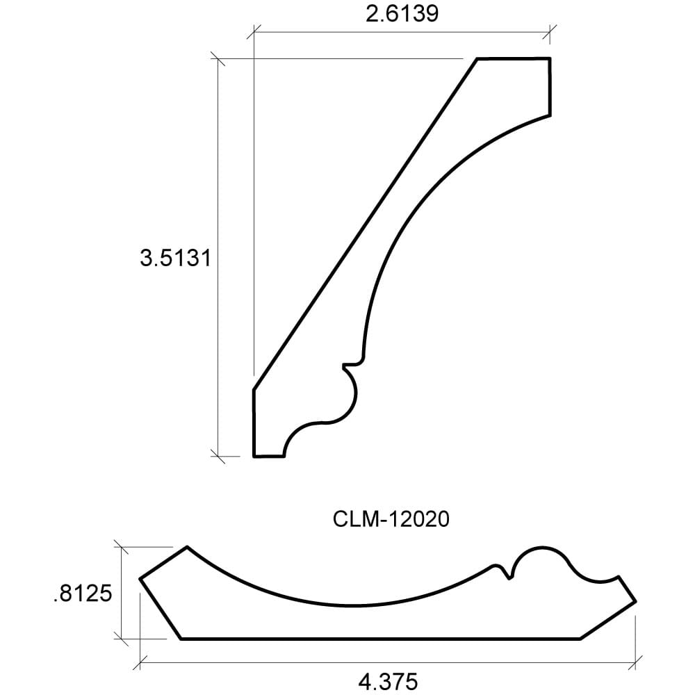 A drawing of the side view and front view of a corner.