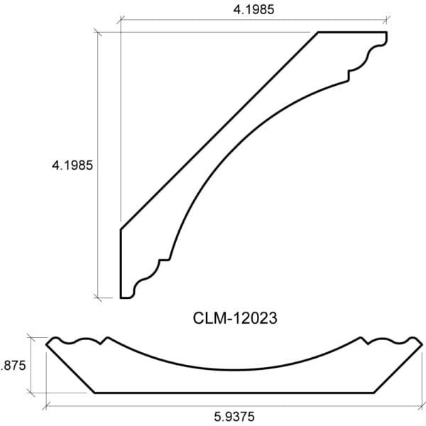 A drawing of the side view and length of a curved stair.