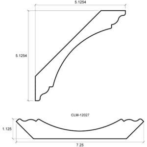 A drawing of a curved shelf with measurements.