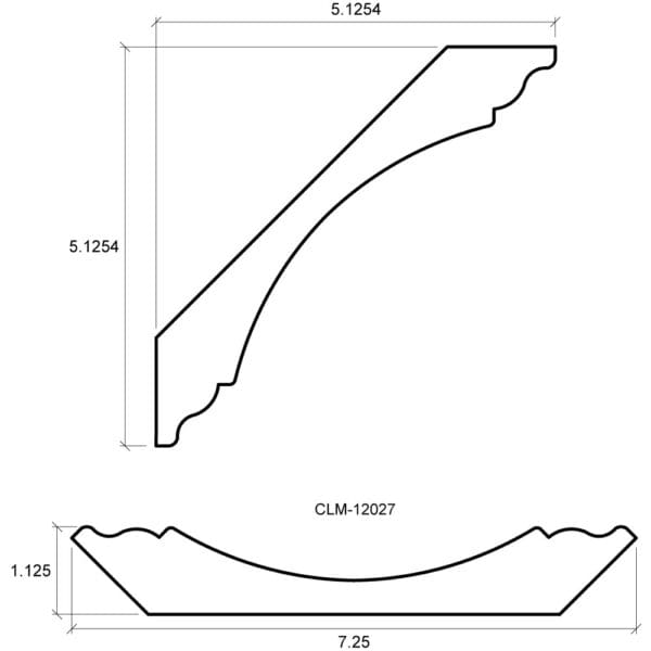 A drawing of a curved shelf with measurements.