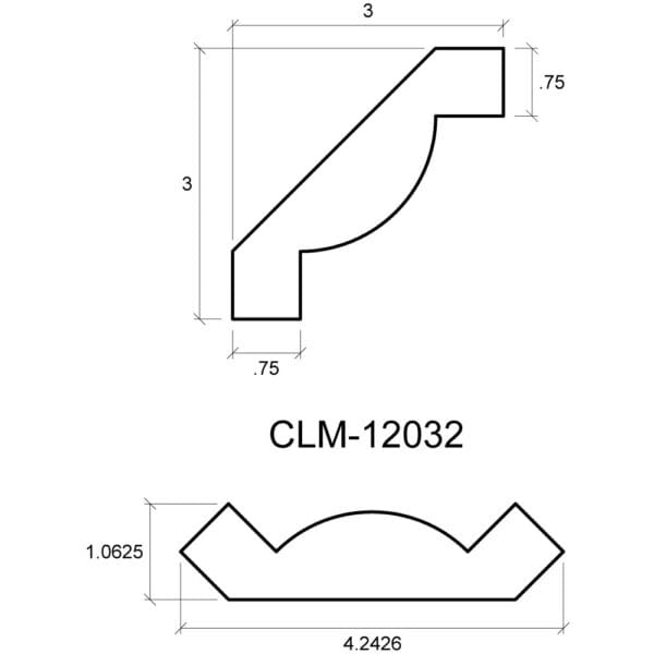 A drawing of the side view and front view of a corner.