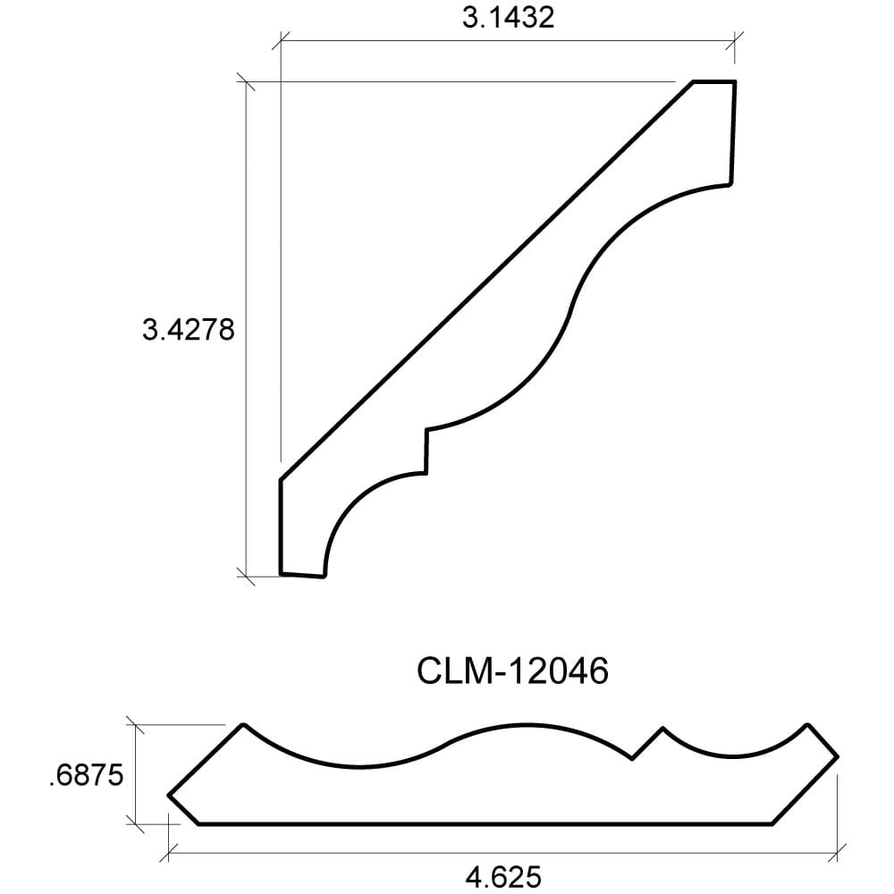 A drawing of the side view and length of a stair rail.