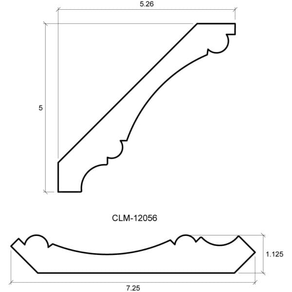 A drawing of the side view and front view of a wooden cornice.