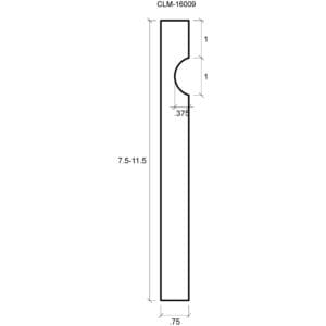 A drawing of the side view of a door handle.