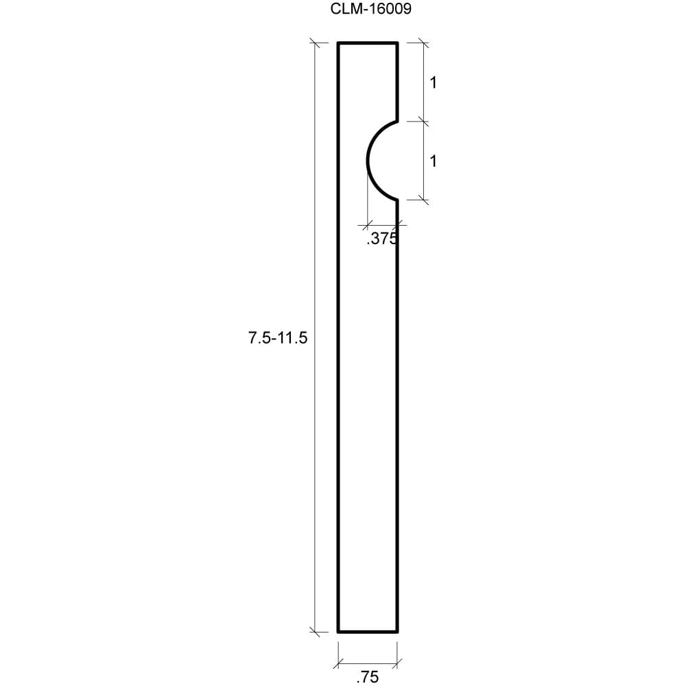 A drawing of the side view of a door handle.