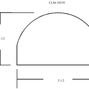 A drawing of the dimensions of a half circle.