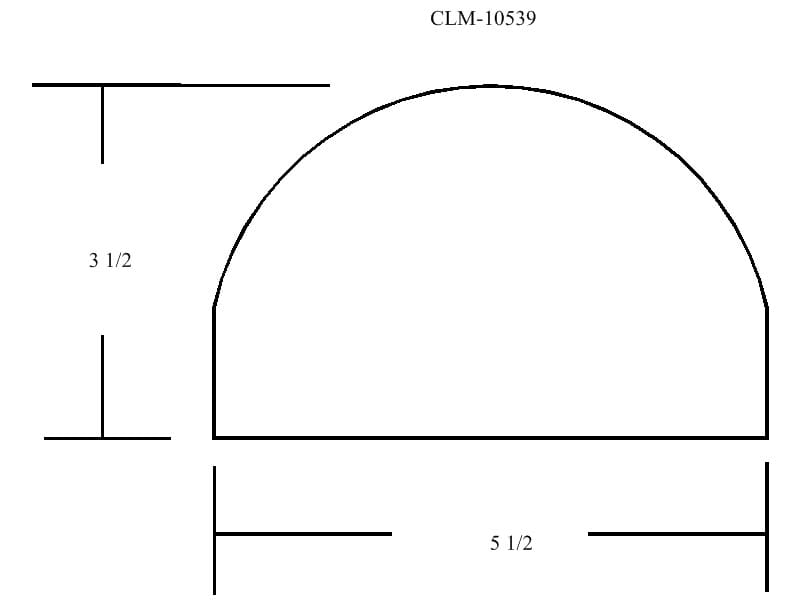 A drawing of the dimensions of a half circle.