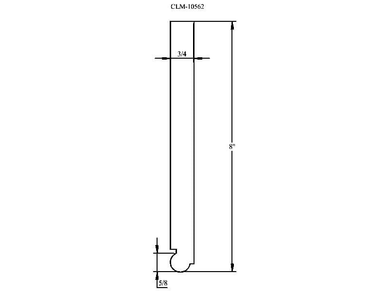 A drawing of the side view of a door handle.