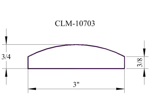 A drawing of the side view of a curved bench.