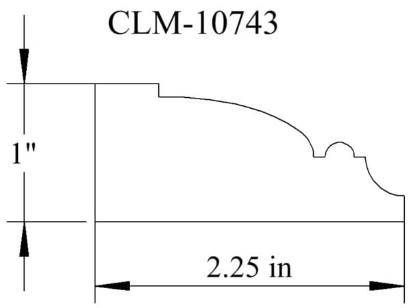 A drawing of the length and width of clm-1 0 7 4 3.