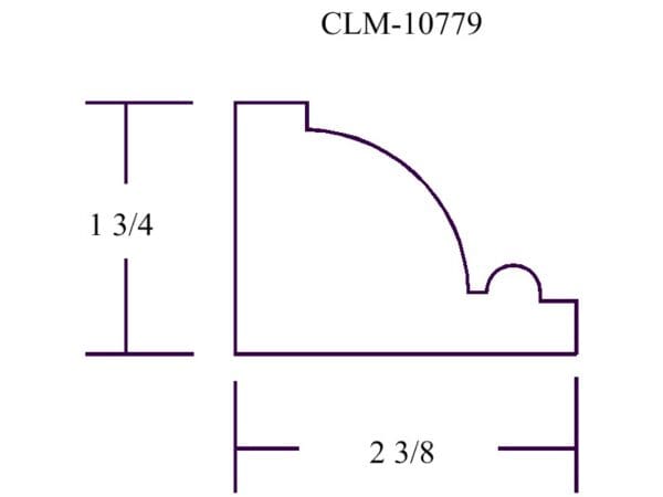 A drawing of the dimensions of a corner molding.