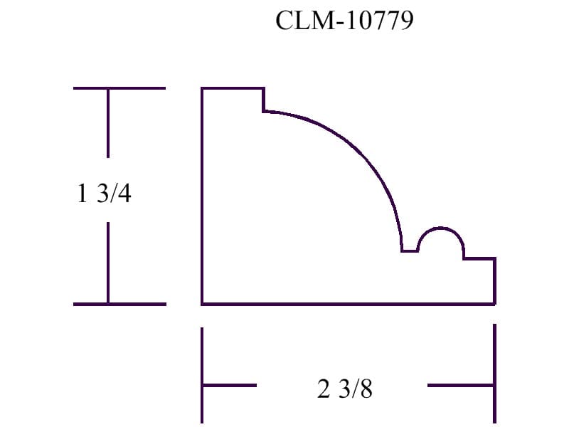 A drawing of the dimensions of a corner molding.