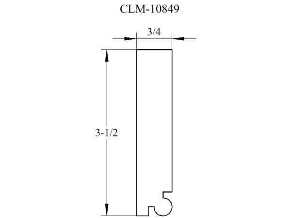 A drawing of the side view of a door jamb.