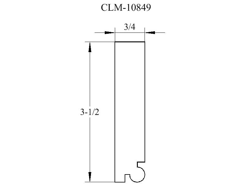 A drawing of the side view of a door jamb.