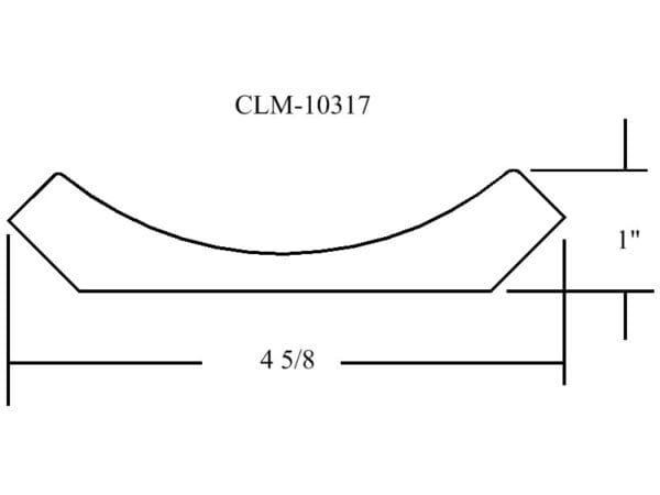 Line drawing of a curved molding piece.