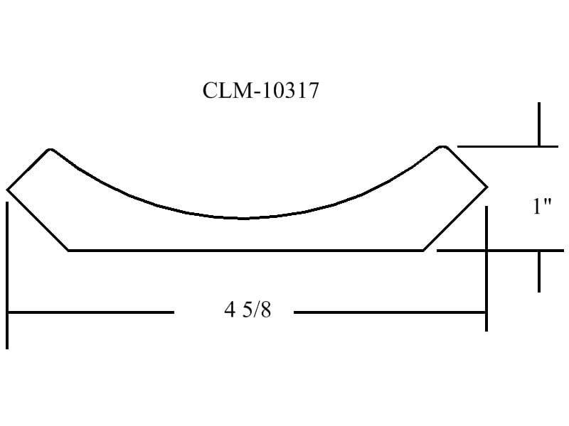 Line drawing of a curved molding piece.