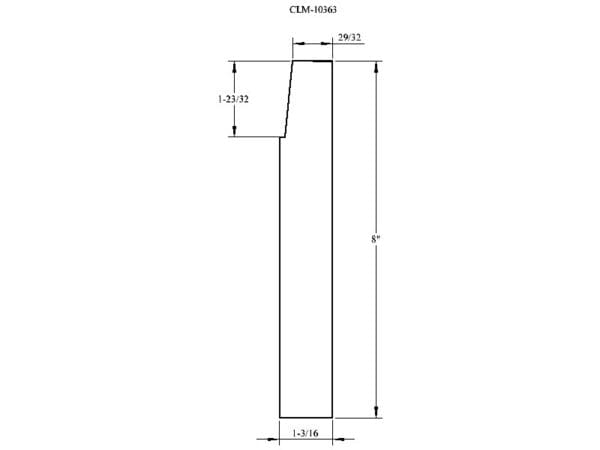 Line drawing of a door with dimensions.