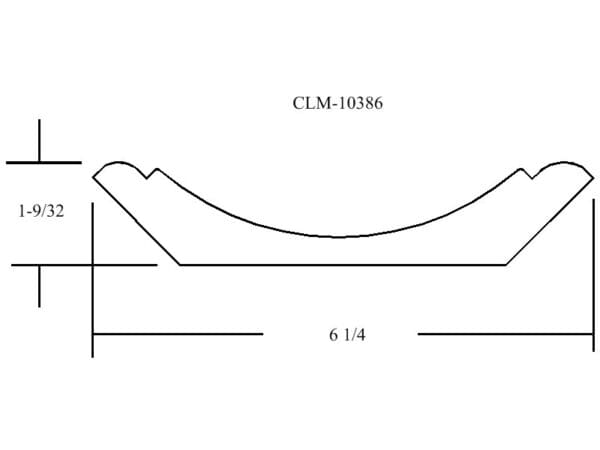 Line drawing of a curved molding profile.