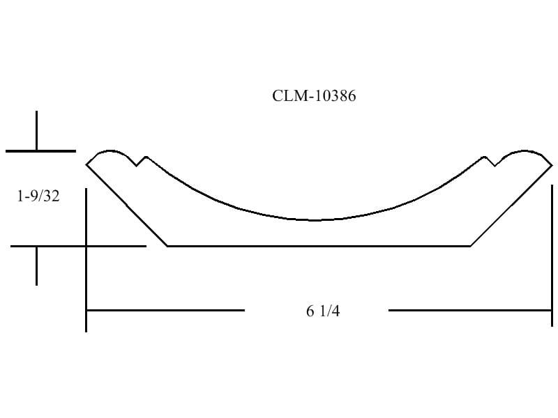 Line drawing of a curved molding profile.