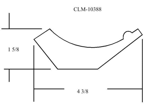 Line drawing of a curved shape with dimensions.