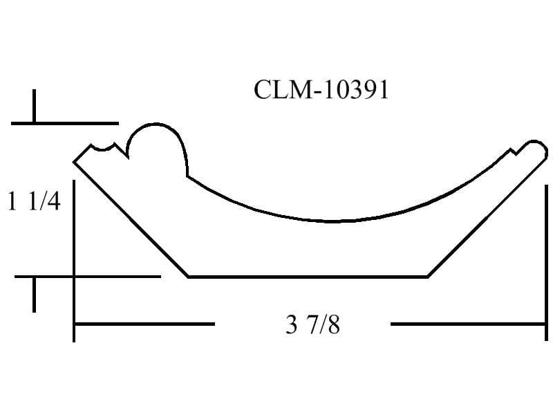 Line drawing of a curved molding profile.