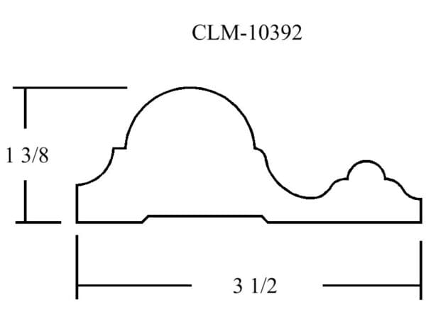 Line drawing of a curved molding.