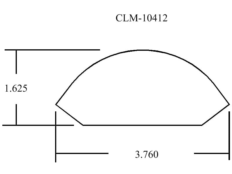 Diagram of a curved shape with dimensions.