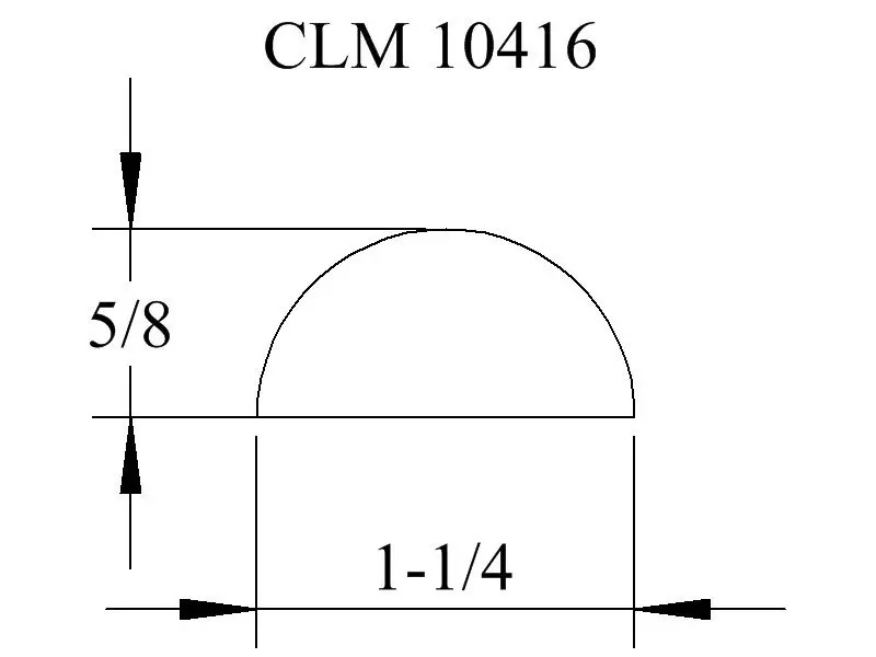 Line drawing of a semi-circle with dimensions.