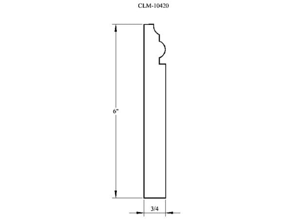 Line drawing of a 6" by 3/4" trim piece.