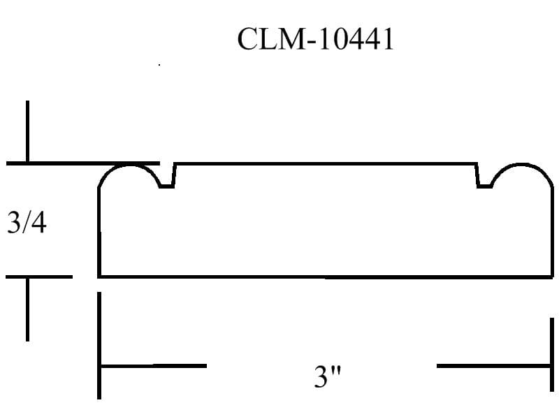 Line drawing of a 3" by 3/4" molding.