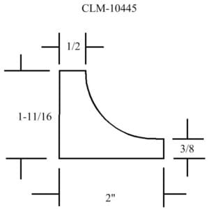 Line drawing of a curved molding profile.