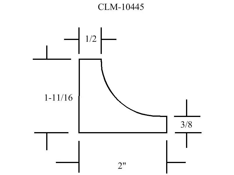 Line drawing of a curved molding profile.