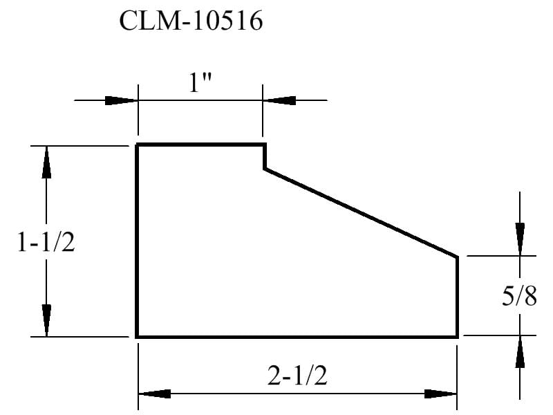 Line drawing of a molding profile with dimensions.