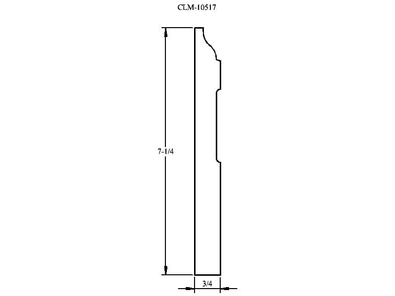 Line drawing of a 7-1/4" x 3/4" baseboard.