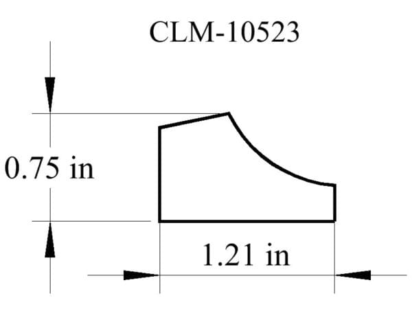 Line drawing of CLM-10523, 0.75 in x 1.21 in.