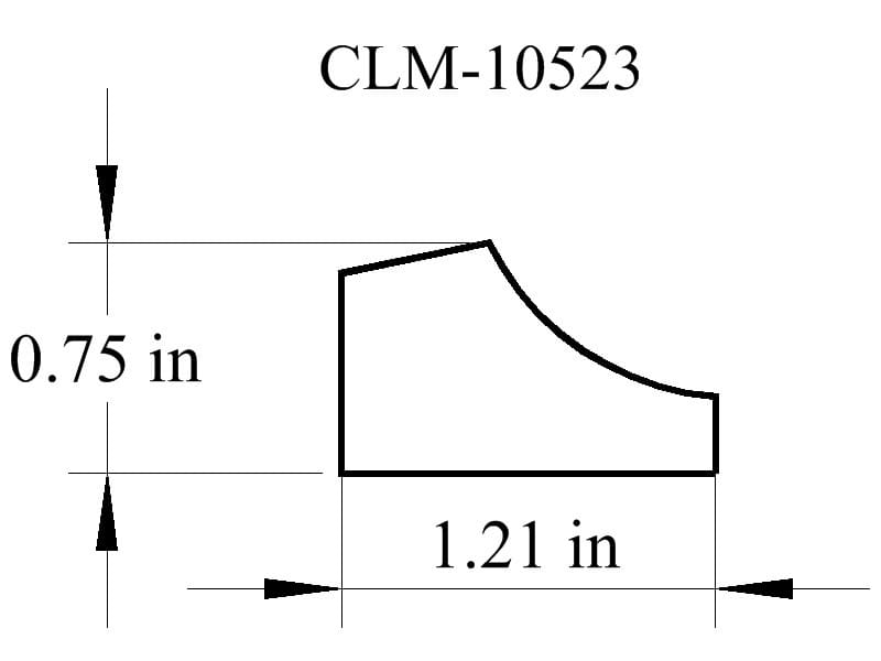 Line drawing of CLM-10523, 0.75 in x 1.21 in.