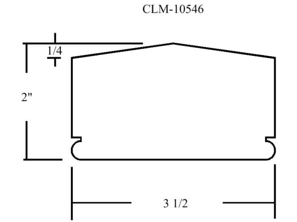 Line drawing of a 3 1/2" x 2" metal profile.