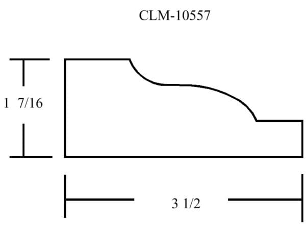 Line drawing of a 3 1/2 x 1 7/16 molding.