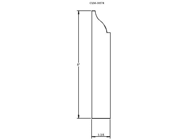 Line drawing of an 8" x 1 3/8" molding.